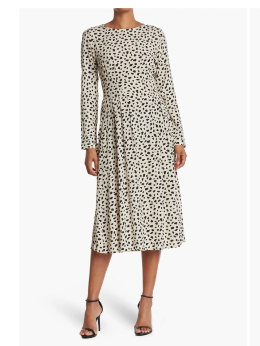 MELLODAY Animal Pattern Long Sleeve Midi Dress Ivory Black Size XS NWT